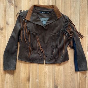 Ark & Co Brown Faux Suede Fringe Blazer